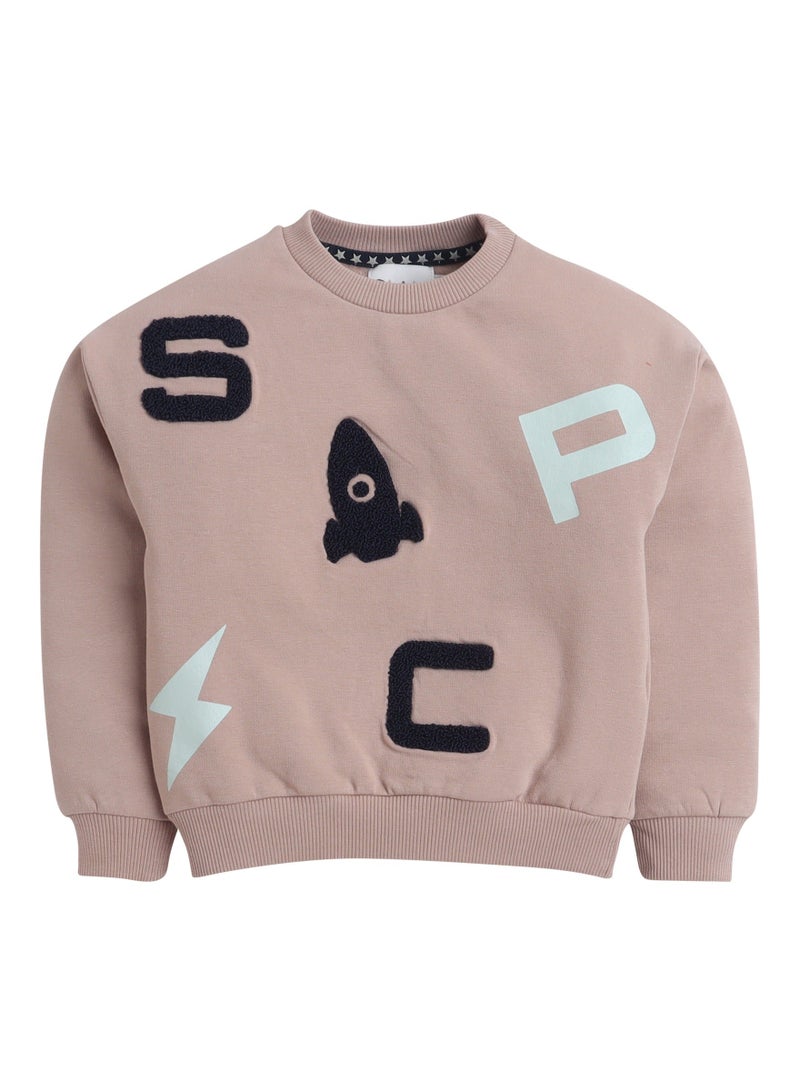 Dirkje Boys Space Patch Fleece Tracksuit – Sand- 2-Piece Set - Image 3