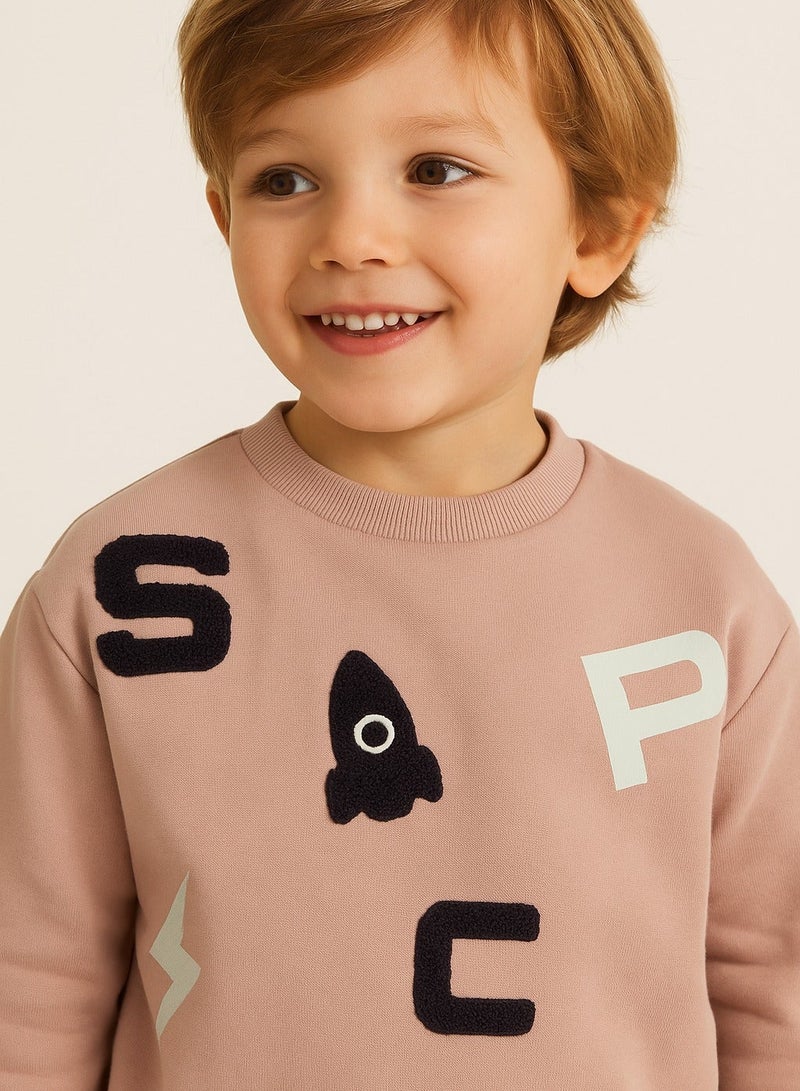 Dirkje Boys Space Patch Fleece Tracksuit – Sand- 2-Piece Set - Image 5