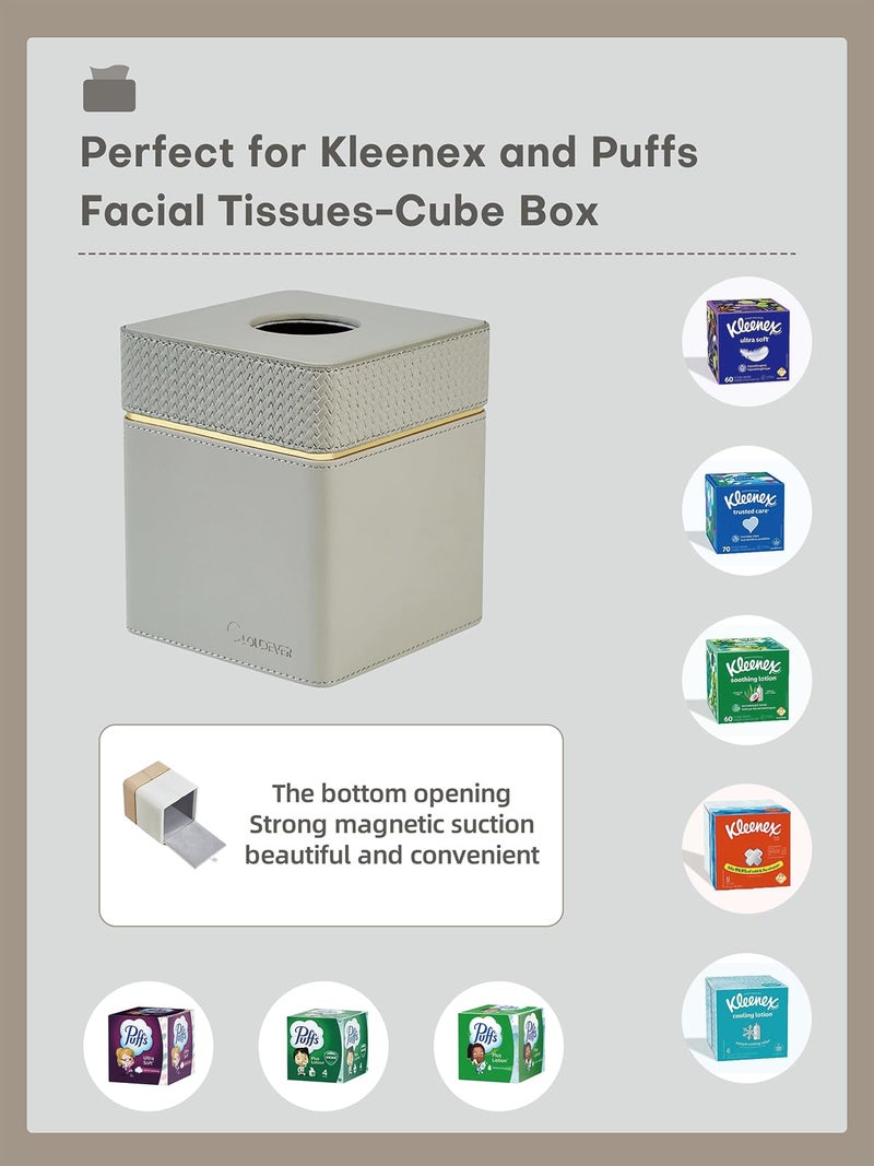 Cloudever Tissue Box Holder Cover Square, Modern PU Leather Decorative Tissue Cube Holder Organizer - Woven Pattern Grey - Image 3