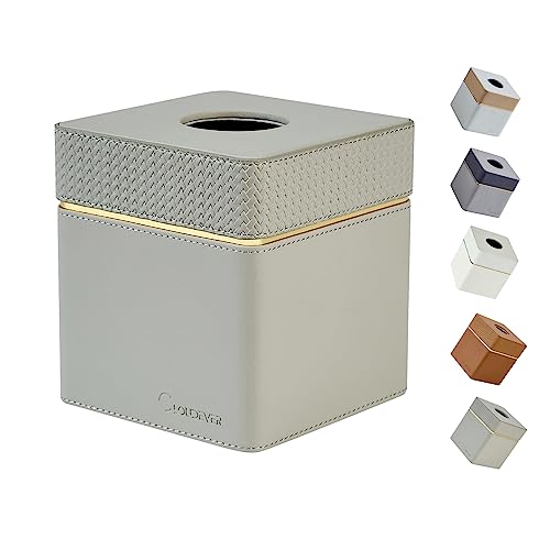 Cloudever Tissue Box Holder Cover Square, Modern PU Leather Decorative Tissue Cube Holder Organizer - Woven Pattern Grey - Image 1
