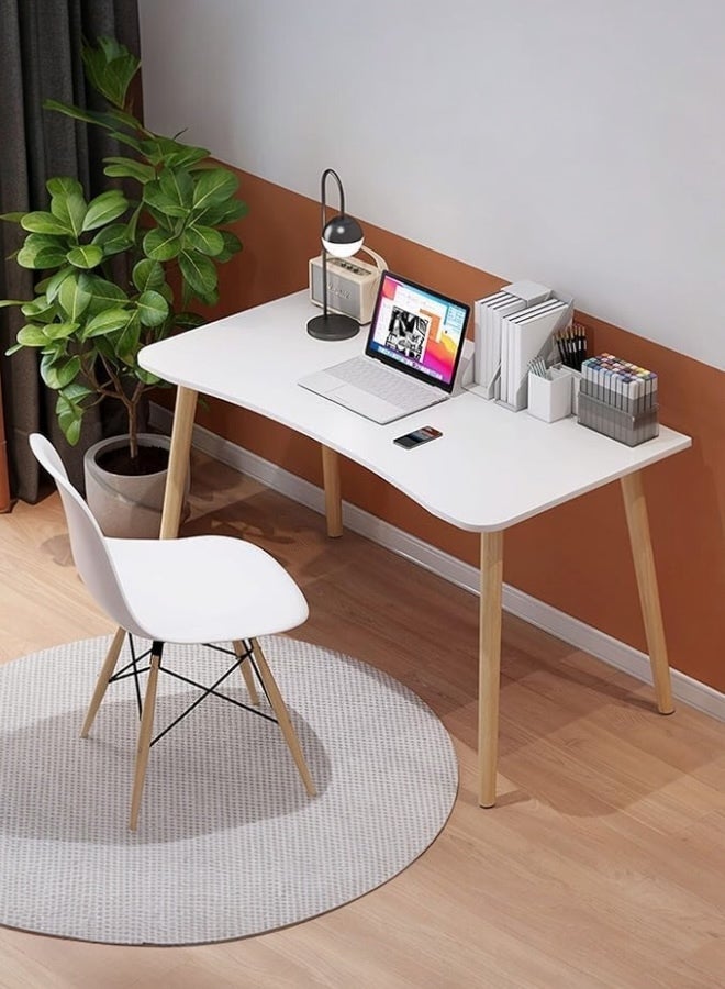 woodx Modern Minimalist White Computer Desk with Curved Edge and Wooden Legs  - Image 1
