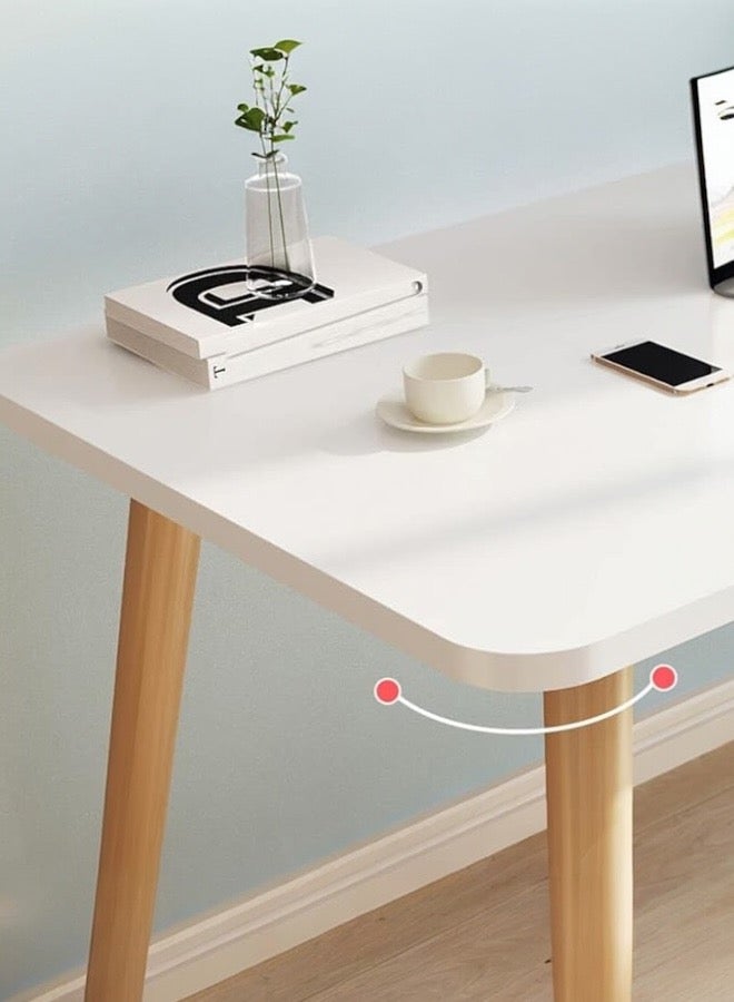 woodx Modern Minimalist White Computer Desk with Curved Edge and Wooden Legs  - Image 4