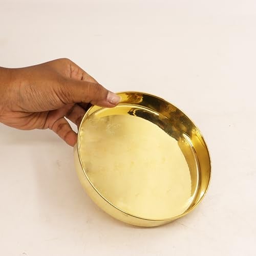 Putrika Traditional Handcrafted Brass Puja Prasadham thali | Small Thali | Pooja Thali | Arati Bartan Thambulam Plate | Designed plate - Kumchi Plate Size 4 (Pack of 2) - Image 2