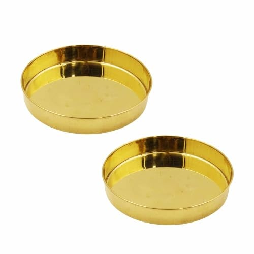 Putrika Traditional Handcrafted Brass Puja Prasadham thali | Small Thali | Pooja Thali | Arati Bartan Thambulam Plate | Designed plate - Kumchi Plate Size 4 (Pack of 2) - Image 1