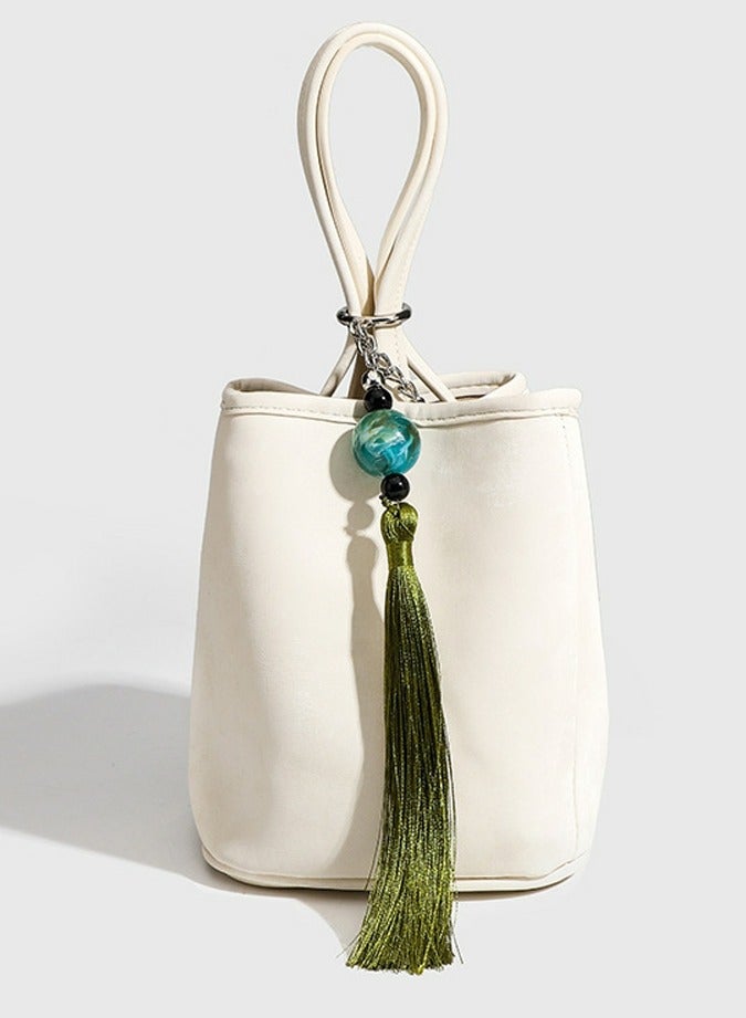 Loquat Small Bucket Bag for Women Simple Style Hobo Tote Bag Single Shoulder Crossbody Bag Handbag White  - Image 1