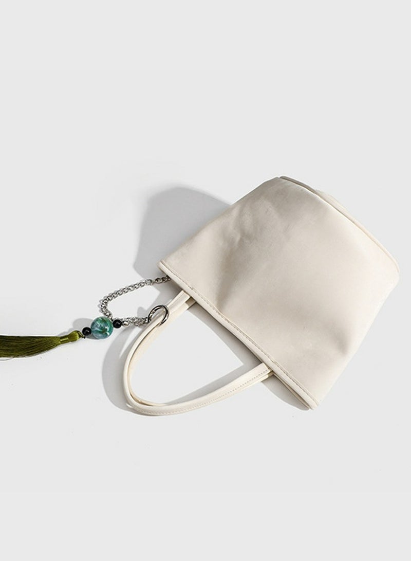 Loquat Small Bucket Bag for Women Simple Style Hobo Tote Bag Single Shoulder Crossbody Bag Handbag White  - Image 2