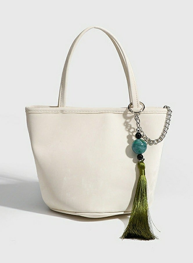 Loquat Small Bucket Bag for Women Simple Style Hobo Tote Bag Single Shoulder Crossbody Bag Handbag White  - Image 3
