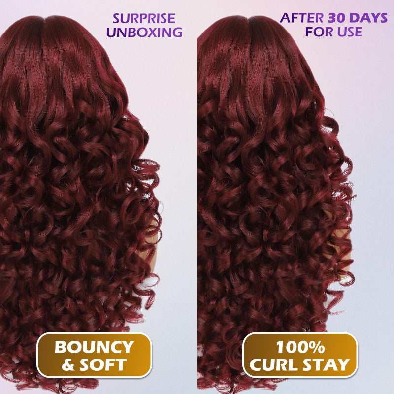 Felek Burgundy Wig Long Synthetic 13x6 Lace Front Wigs for Black and White Women Red Loose Wave HD Transparent Lace Frontal Wigs Pre Plucked 99J Wear and Go Glueless Curly Wig 24 inch - Image 5