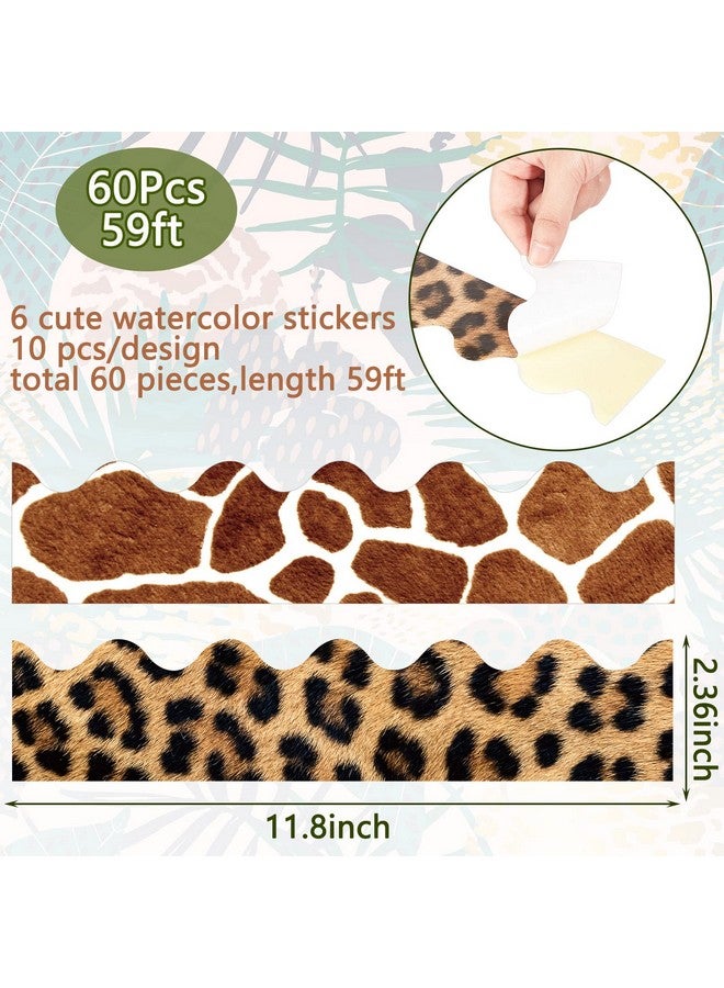 Nezyo Classroom Bulletin Board Borders Safari Animal Classroom Borders For Wall Decorations Diy Leopard Tiger Cow Print Bulletin Board Sticker For School Jungle Decorations Supplies, 6 Styles (60 Pieces) - Image 2