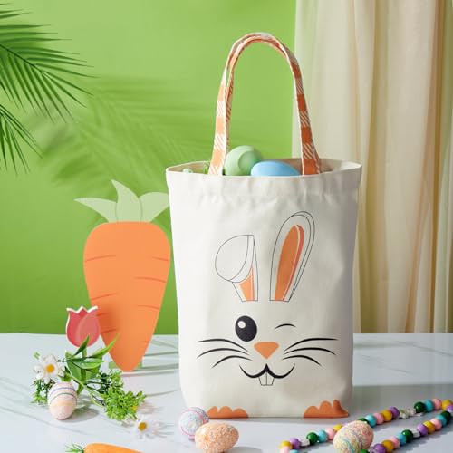 Weewooday 2 Pcs Easter Tote Bags for Kids Easter Canvas Gift Bags Bunny Ears Basket for Boys GirlsGreen Orange - Image 3