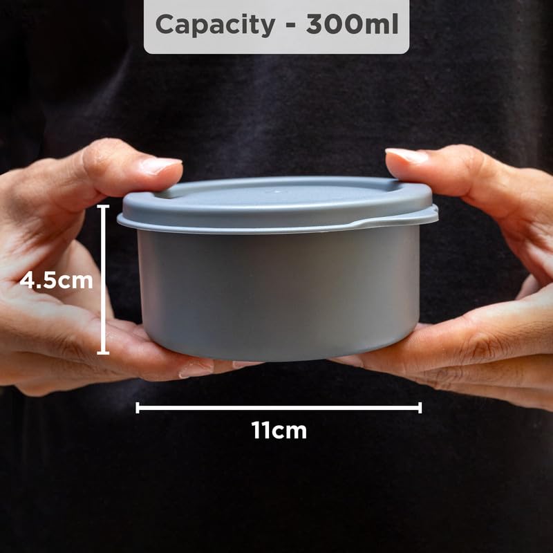 Allo Microwave Safe Stainless Steel Container, AirTight Tiffin & Leak Proof Lunch Boxes Storage Containers with Lids for Kitchen, Office, School, Set of 4, 320ml, Grey - Image 2