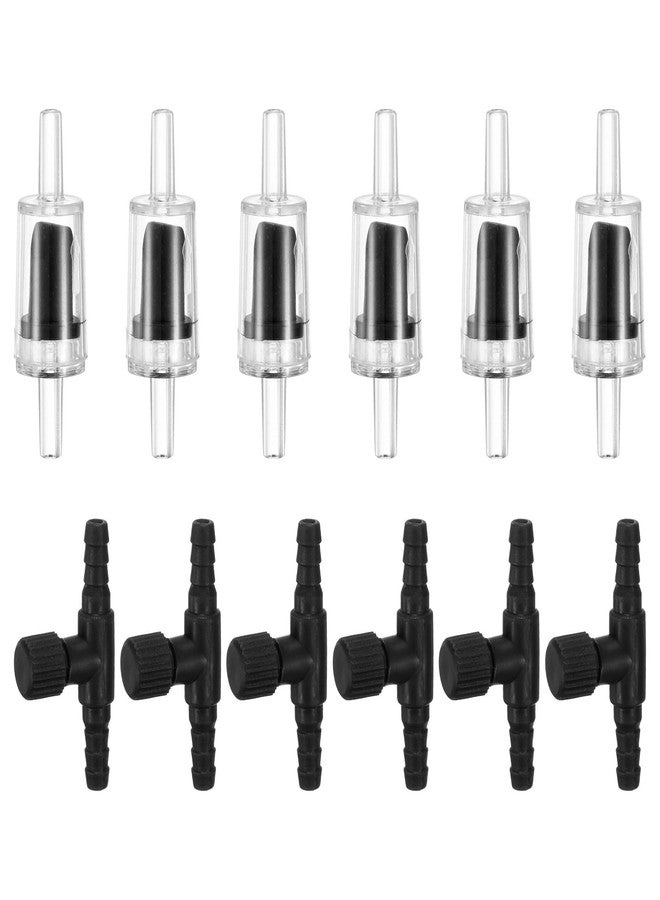 M METERXITY 6-Set Aquarium Air Valve, for 3/16" Airline Tubing Non-Return PVC Aquarium Air Control Valves W Check Valves for Fish Tanks/Aquaculture Regulators Air Pump Adjustable Valve [Black] - Image 1