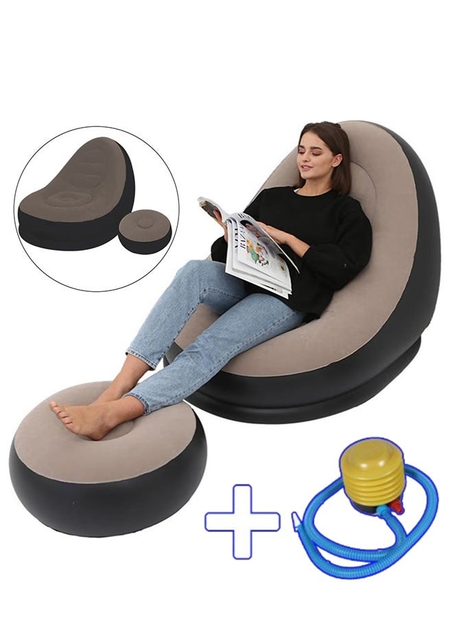 Ailily 2 Pack Foldable Portable Inflatable Bean Bag Chair and Air Pump, Lazy Sofa, Inflatable Couch, Inflatable Sofa, Inflatable Seat, Air Furniture Set with Footrest, Air Pump for Indoor, outdoor - Image 1