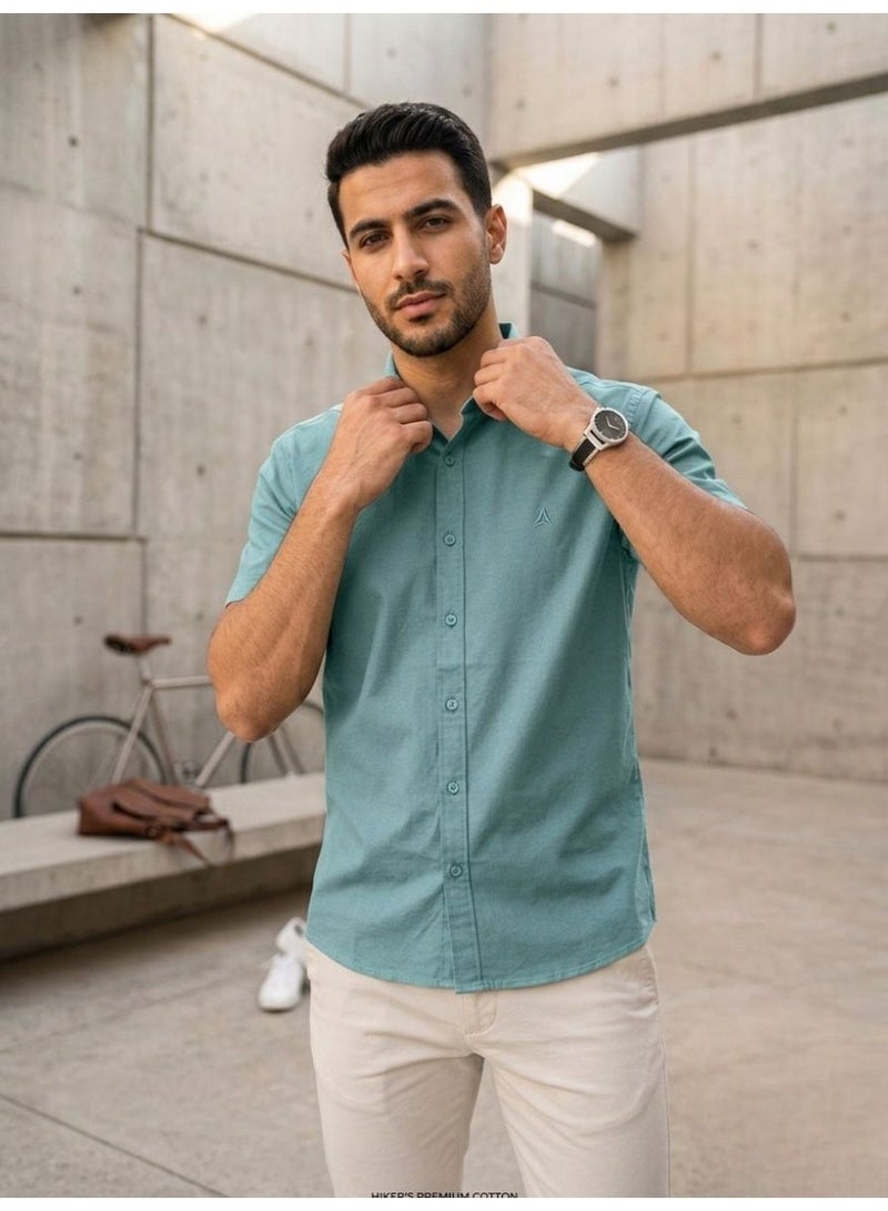 Hikes Men’s Premium Cotton Shirt , Soft Breathable Fabric, Modern Fit Short Sleeve Casual & Smart Wear - Image 1