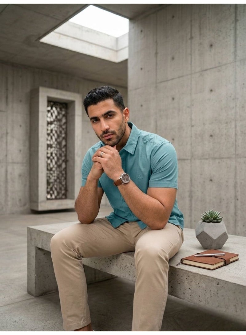 Hikes Men’s Premium Cotton Shirt , Soft Breathable Fabric, Modern Fit Short Sleeve Casual & Smart Wear - Image 2