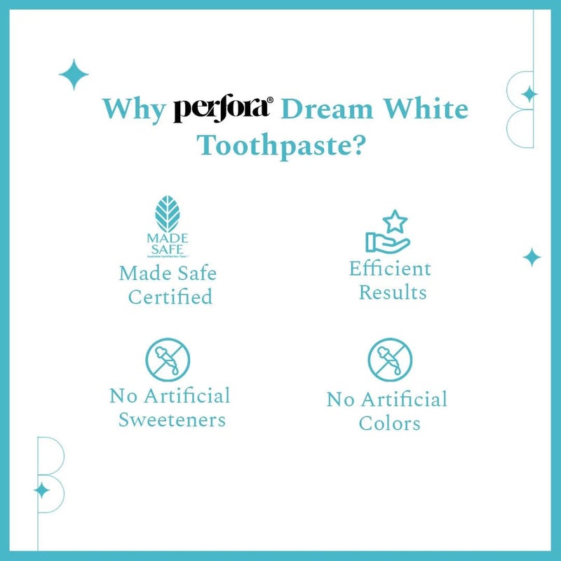 Perfora معجون أسنان بيرفورا دريم للتبييض - 75 جرام (عبوة من 2) | تبييض الأسنان الفوري للأطفال والبالغين | معتمد من Made Safe خالي من SLS وبدون محليات صناعية | جل صديق للنباتات - نكهة النعناع الطازج - Image 5