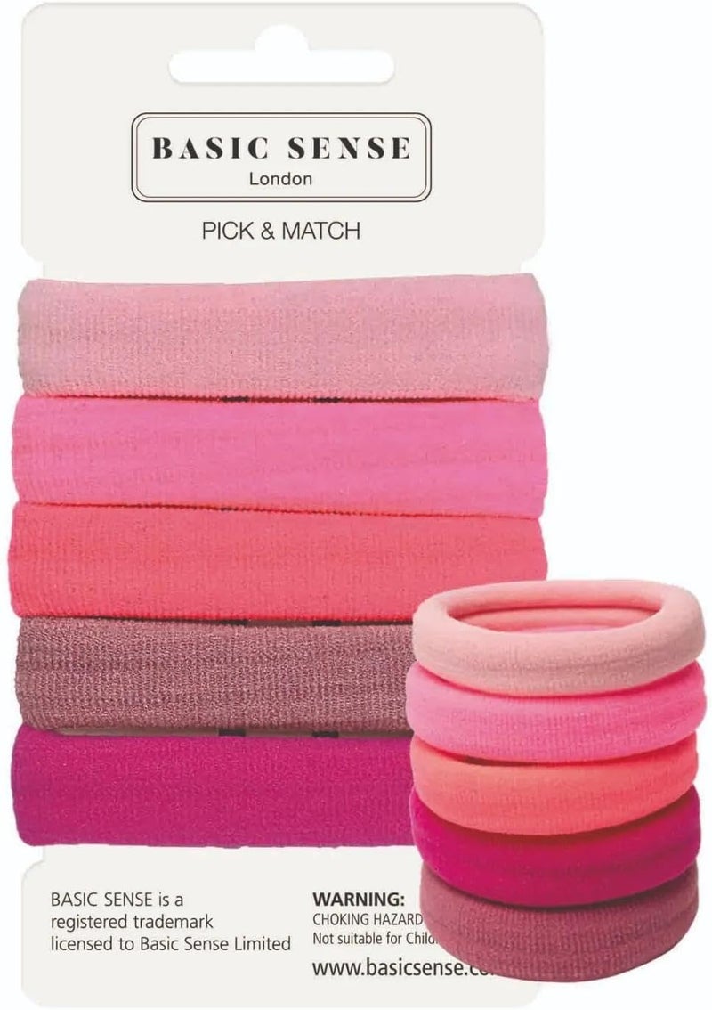 Basic Sense Thick Hair Ties Specially Designed for Thick Hair Premium Cotton Mixed Extra Strong Hold Seamless Elastics MetalFree Thick Pink