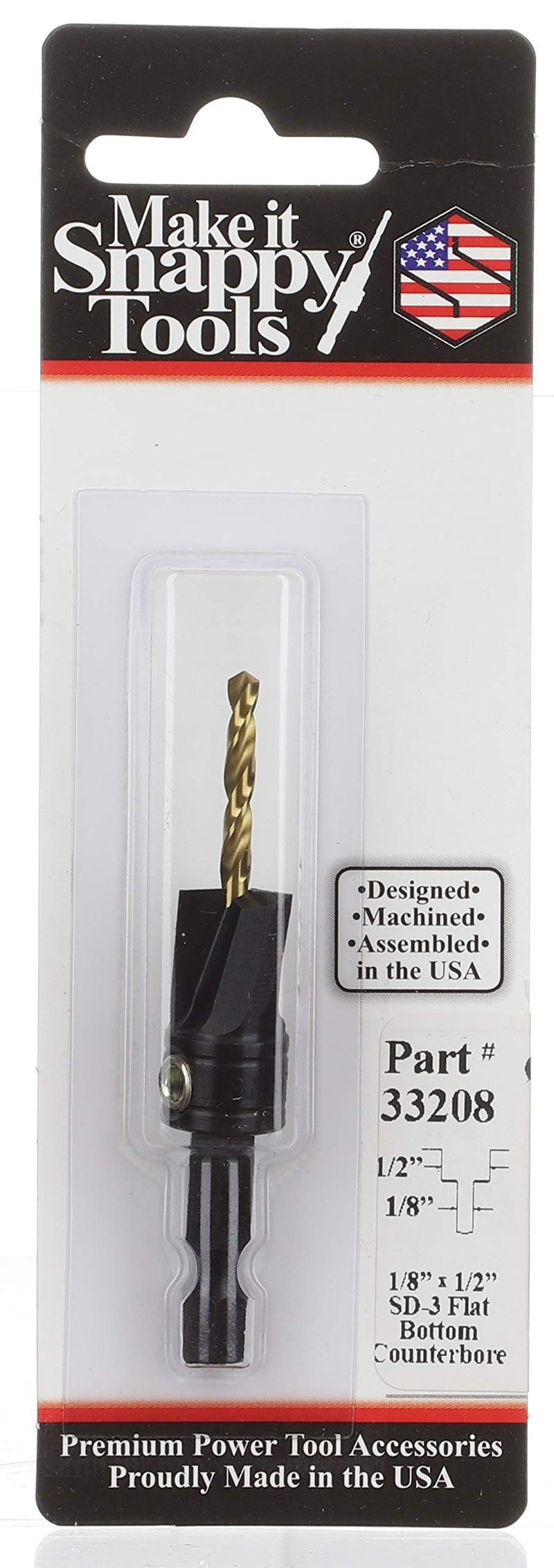 Make It Snappy Tools 1/8 Inch X 1/2 Inch 3-Flute Flat Bottom Counterbore With Tin Coated Twist Drill #33208 - Image 2