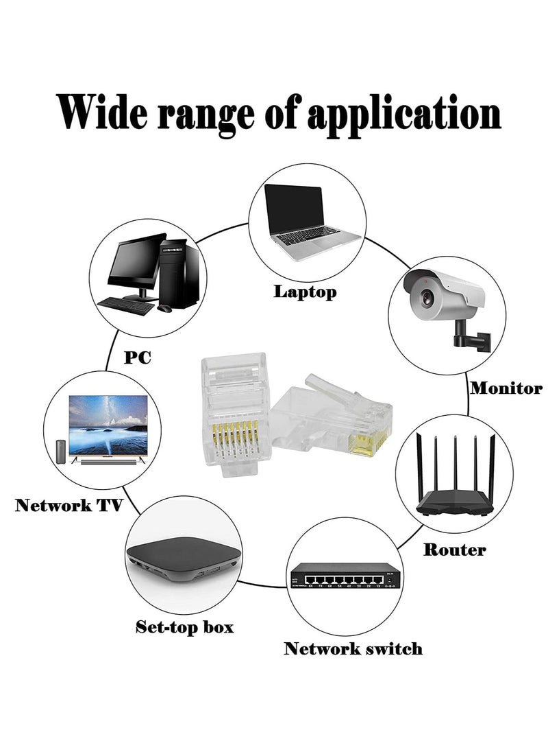 RJ45 Connector Pass Through Cat6 Ethernet RJ45 Plug For Cat6/Cat5/Cat5e UTP Solid and Stranded Network Cable-Clear 30 Pack