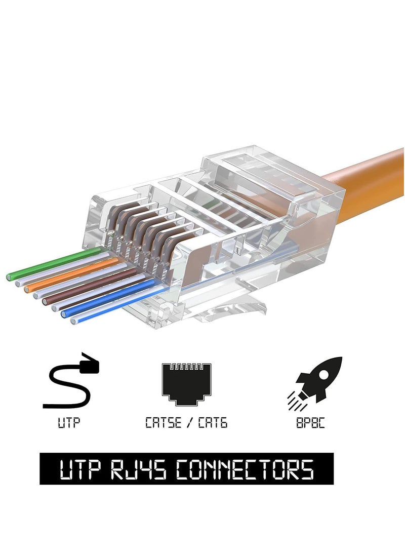 RJ45 Connector Pass Through Cat6 Ethernet RJ45 Plug For Cat6/Cat5/Cat5e UTP Solid and Stranded Network Cable-Clear 30 Pack