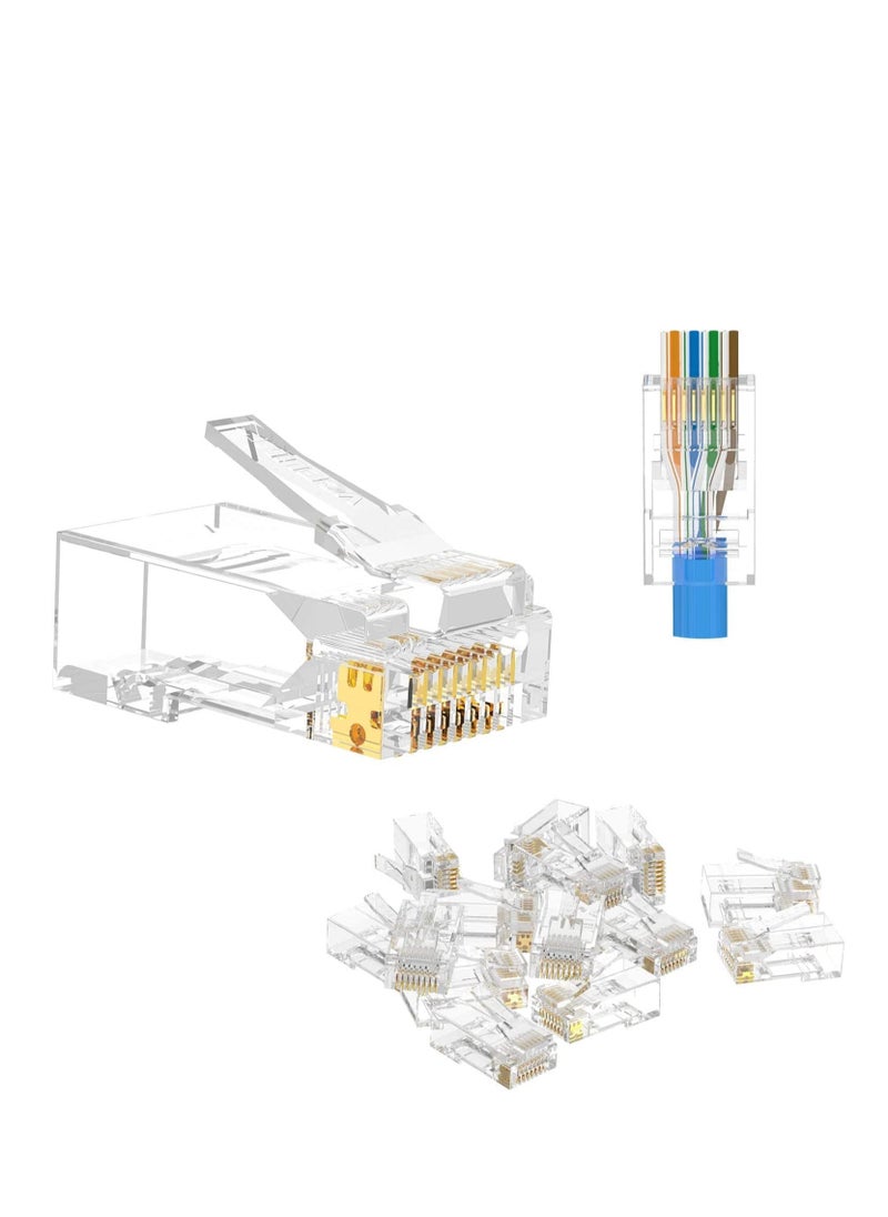 RJ45 Connector Pass Through Cat6 Ethernet RJ45 Plug For Cat6/Cat5/Cat5e UTP Solid and Stranded Network Cable-Clear 30 Pack