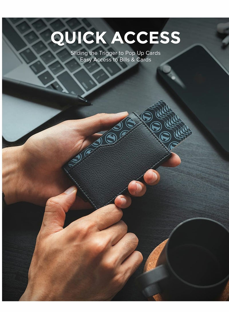 Card Holder Wallet with Coin Pocket Magnetic Closure Pop Up Cards ID Window Slim Leather RFID Protection to 12 Case for Men - Image 4