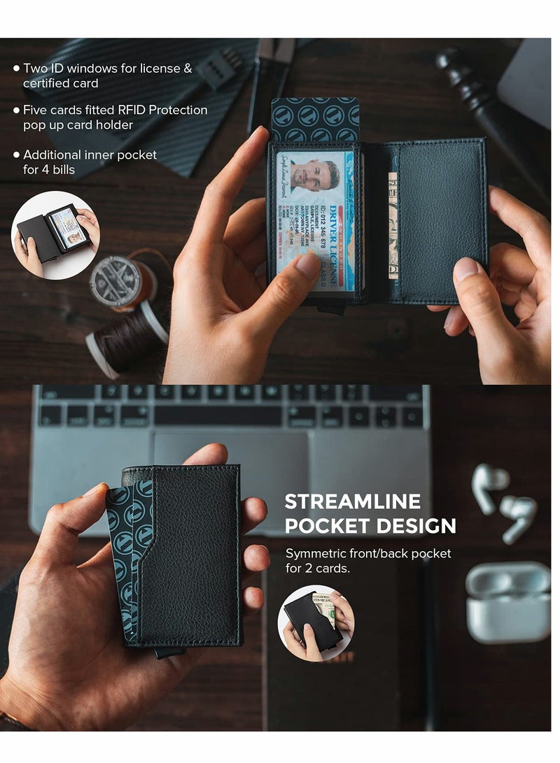 Card Holder Wallet with Coin Pocket Magnetic Closure Pop Up Cards ID Window Slim Leather RFID Protection to 12 Case for Men - Image 2