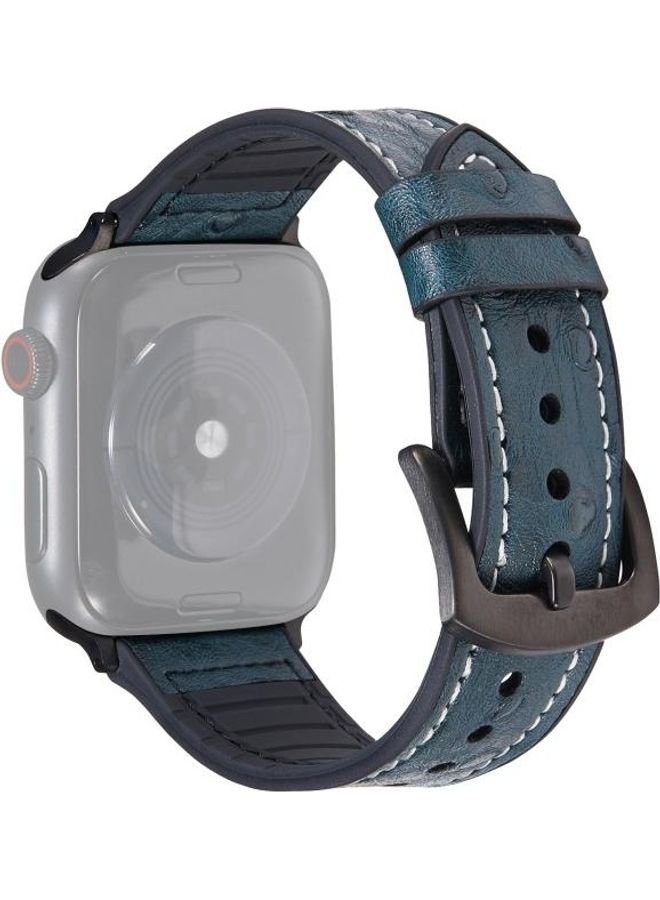 NIBEMINENT Ostrich Texture Leather Replacement Watchbands for Apple Watch Series 7/6/SE/5/4/3/2/1 42/44/45mm Navy Blue - Image 1