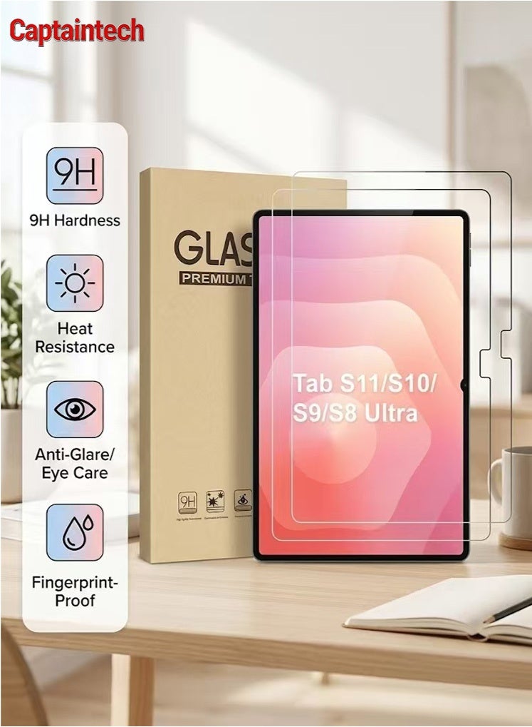 Captaintech 2-Pack 9H Tempered Glass Screen Protector for Samsung Galaxy Tab S11 Ultra / S10 Ultra / S9 Ultra / S8 Ultra (14.6 Inch) - Anti-Scratch High Definition Protective Film with Easy Installation Kit - Image 1