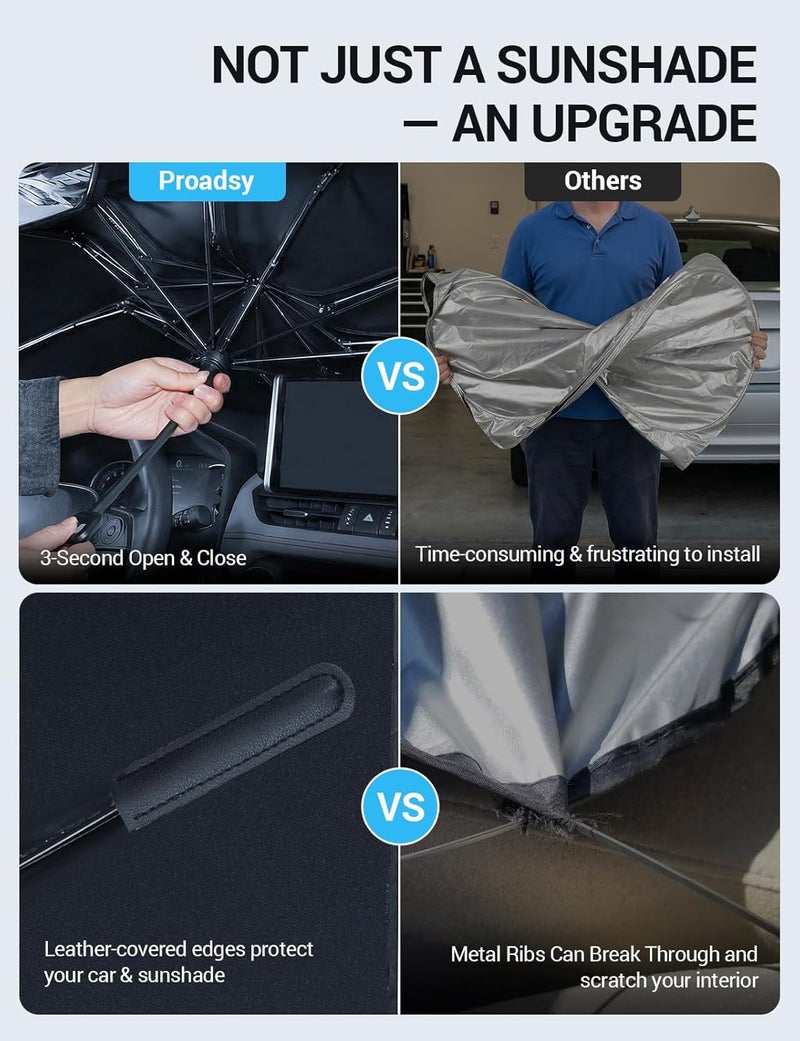Windshield Sun Shade Umbrella for Acura MDX 2022-2025 2026 Foldable Car Umbrella Sunshade with Soft TPU Handle Spring Structure Crystal Cooling Material Protect Car from Rays & Heat - Image 3