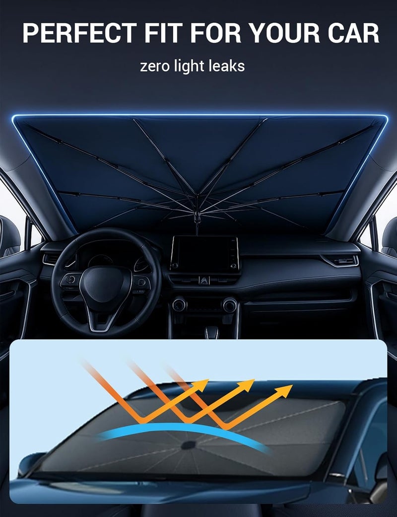 Windshield Sun Shade Umbrella for Acura MDX 2022-2025 2026 Foldable Car Umbrella Sunshade with Soft TPU Handle Spring Structure Crystal Cooling Material Protect Car from Rays & Heat - Image 4