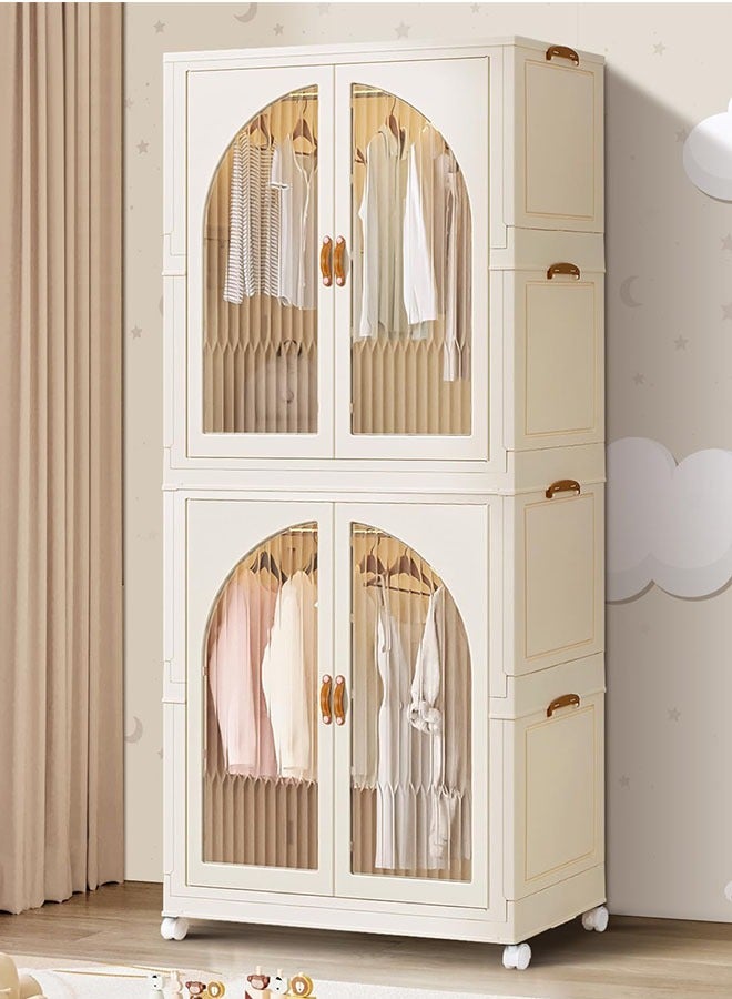 Foldable Storage Bins Stackable Storage Box Organizer Plastic Folding Stoarge Wardrobe Cabinet with Doors and Wheels for Home Bedroom Dormitory - Image 1