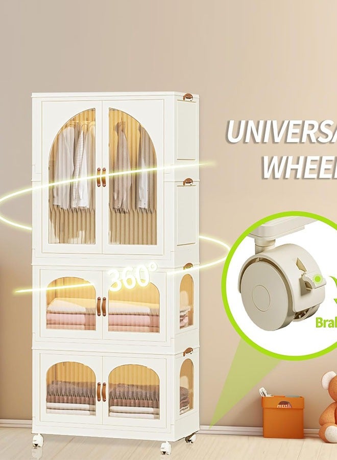 Foldable Storage Bins Stackable Storage Box Organizer Plastic Folding Stoarge Wardrobe Cabinet with Doors and Wheels for Home Bedroom Dormitory - Image 4