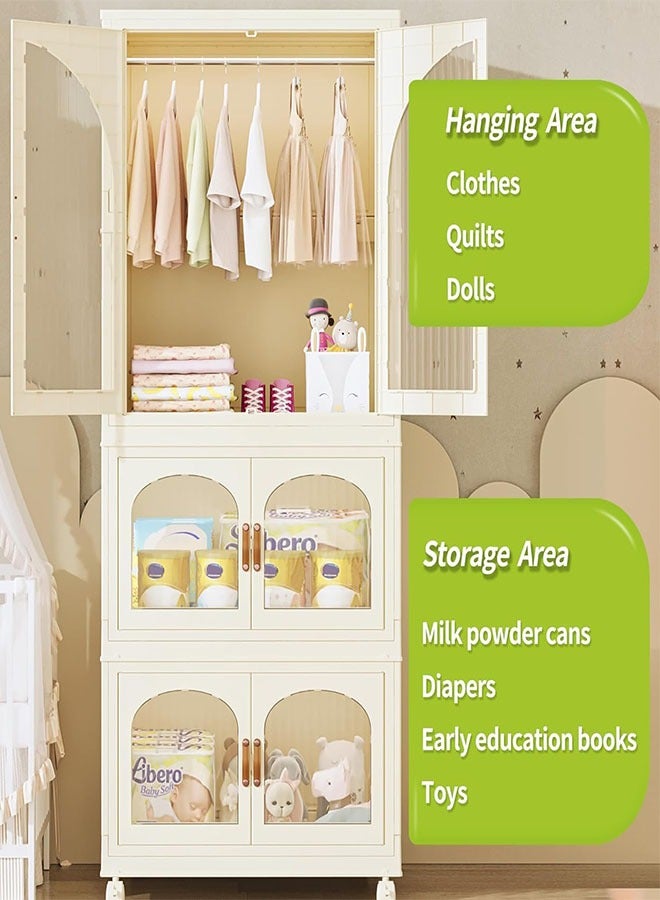 Foldable Storage Bins Stackable Storage Box Organizer Plastic Folding Stoarge Wardrobe Cabinet with Doors and Wheels for Home Bedroom Dormitory - Image 3