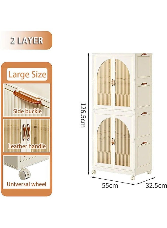 Foldable Storage Bins Stackable Storage Box Organizer Plastic Folding Stoarge Wardrobe Cabinet with Doors and Wheels for Home Bedroom Dormitory - Image 2