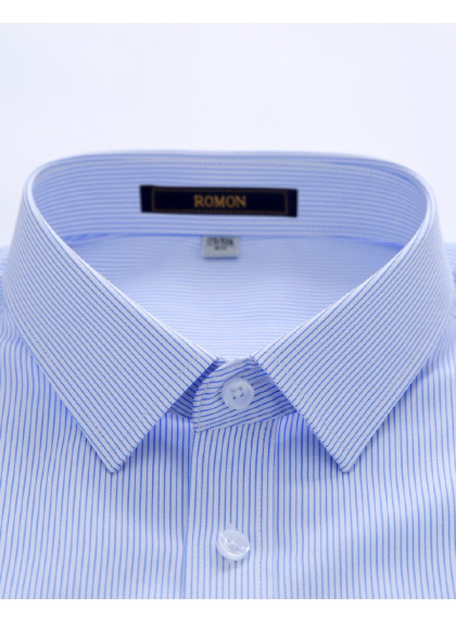 ROMON Easy Care】men's Vertical Striped Shirt Long Sleeve, Drape Long Sleeve Shirt For Business Commute, Men's Dress Shirt - Image 1