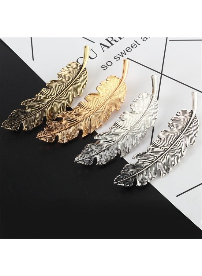 yongsheng 4pcs Feather Shaped Hair Clip， Mix Style Leaves Barrettes Bobby Pin Hair Clips Bride Headwear Edge Clip Clamps  - Image 1