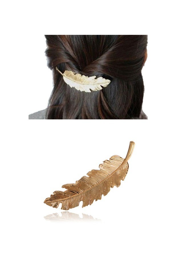 yongsheng 4pcs Feather Shaped Hair Clip， Mix Style Leaves Barrettes Bobby Pin Hair Clips Bride Headwear Edge Clip Clamps  - Image 2