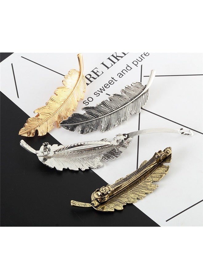 yongsheng 4pcs Feather Shaped Hair Clip， Mix Style Leaves Barrettes Bobby Pin Hair Clips Bride Headwear Edge Clip Clamps  - Image 3