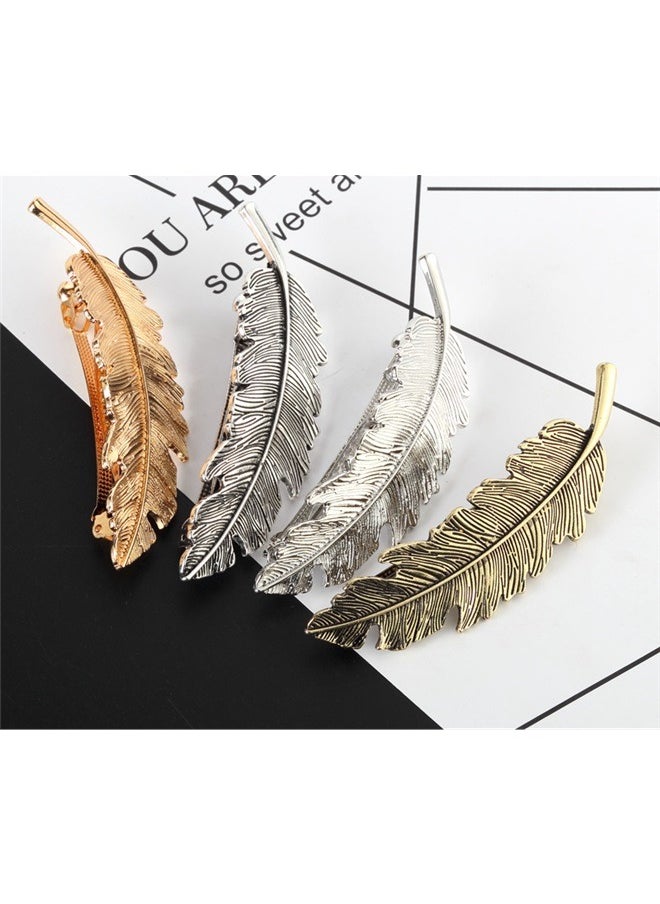 yongsheng 4pcs Feather Shaped Hair Clip， Mix Style Leaves Barrettes Bobby Pin Hair Clips Bride Headwear Edge Clip Clamps  - Image 4