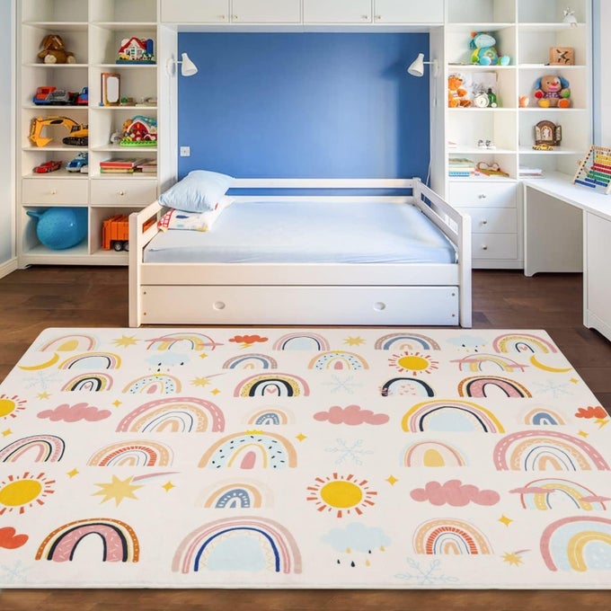 SOFT KIDS AREA RUG LARGE WASHABLE SPACE MAT NONSLIP CUTE RAINBOW WEATHER BABY CRAWLING FLOOR MAT FOR LIVING ROOM PLAYROOM CLASSROOM BATHROOM 59 X 39 S