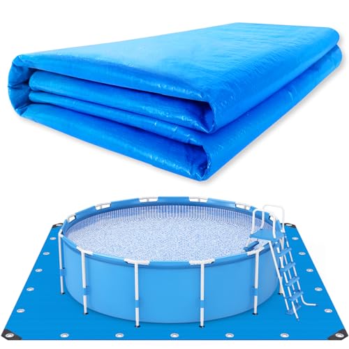 UJG 18 x 18 Ft Swimming Pool Ground Cloth Square Swimming Pool Liner Pad for Above Ground Swimming Pools Heavy Duty Pool Ground Mat Protector Pad Prevents Punctures Pool Tarp, Blue - Image 1