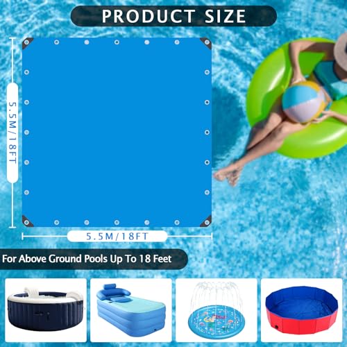 UJG 18 x 18 Ft Swimming Pool Ground Cloth Square Swimming Pool Liner Pad for Above Ground Swimming Pools Heavy Duty Pool Ground Mat Protector Pad Prevents Punctures Pool Tarp, Blue - Image 2