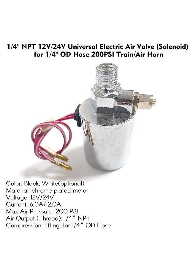 Generic - 12V/24V Universal Electric Air Valve (Solenoid) for 1/4'' OD Hose 200PSI Train/Air Horn Silver - Image 1