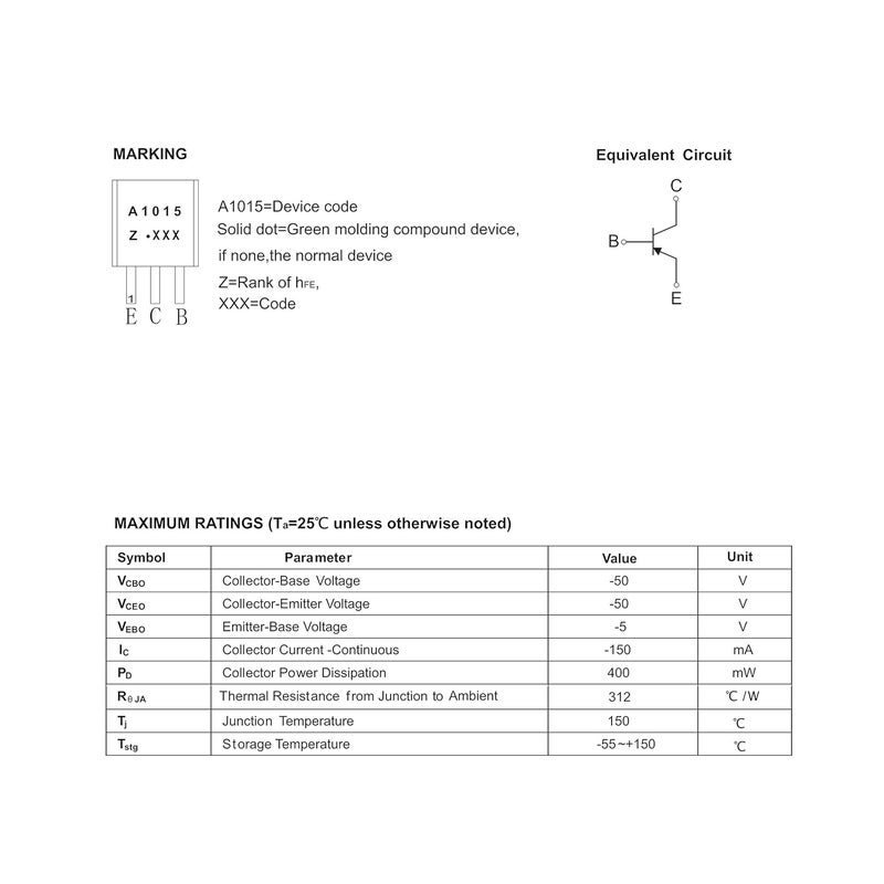 HUABAN 20PCS 2SA1015GR 2SA1015 PNP Transistor TO-92 50V 150MA 400mW Marking A1015 - Image 2