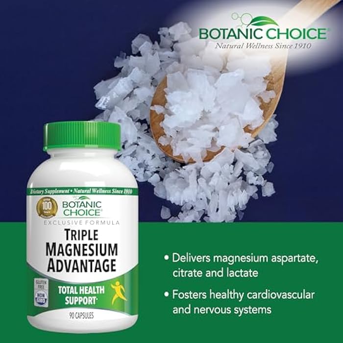 Botanic Choice Triple Magnesium Advantage - Magnesium Aspartate Citrate & Lactate Complex Supplement for Nerve, Digestive, Muscular & Heart Health for Men & Women (90 Capsules) - Image 4