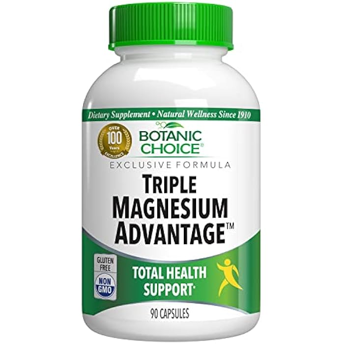 Botanic Choice Triple Magnesium Advantage - Magnesium Aspartate Citrate & Lactate Complex Supplement for Nerve, Digestive, Muscular & Heart Health for Men & Women (90 Capsules) - Image 1