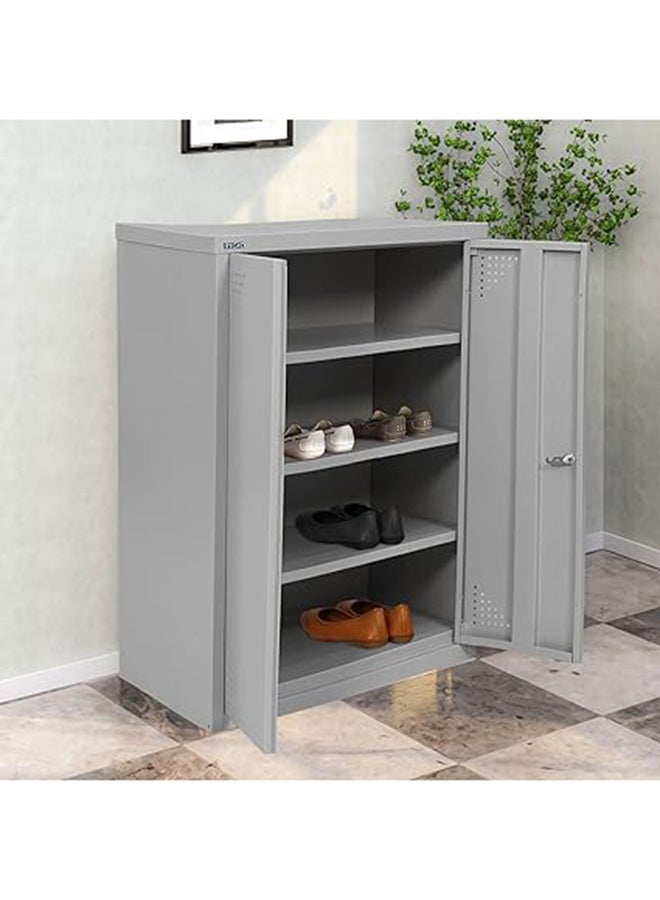 RIGID Steel Shoe Rack with Doors 3 Shelves Storage Cabinet with Ventilation Holes Pre- Assembled, Round Cam Lock with 2 Keys Shoe Storage Unit - Home, Office, Living Room (90H * 60W * 40D) Grey - Image 1