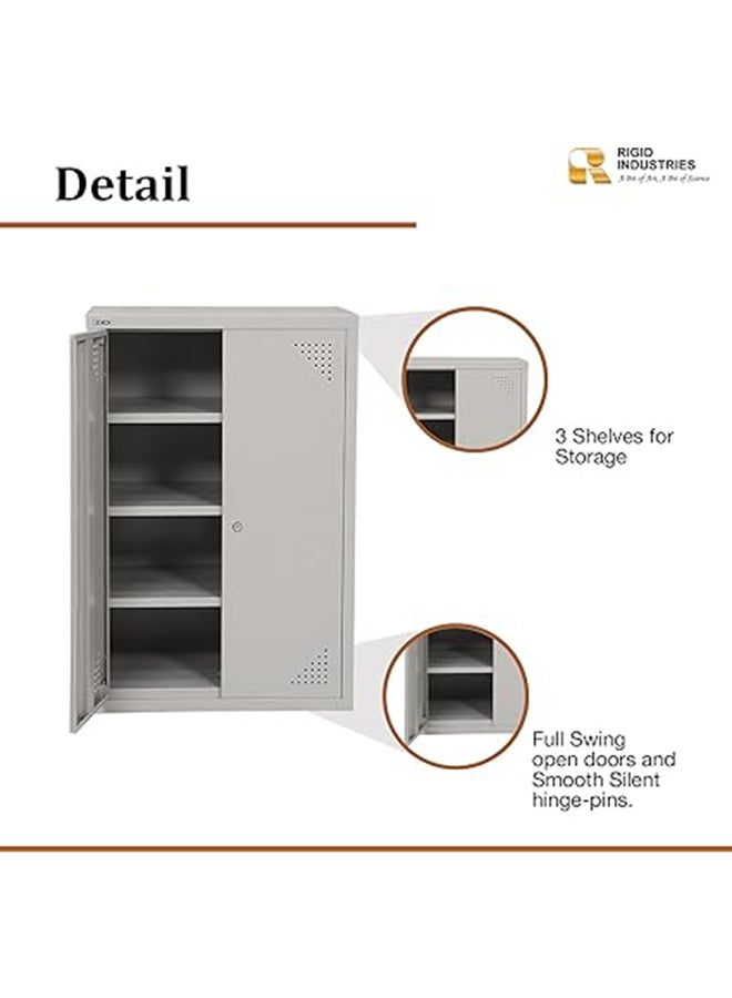 RIGID Steel Shoe Rack with Doors 3 Shelves Storage Cabinet with Ventilation Holes Pre- Assembled, Round Cam Lock with 2 Keys Shoe Storage Unit - Home, Office, Living Room (90H * 60W * 40D) Grey - Image 3