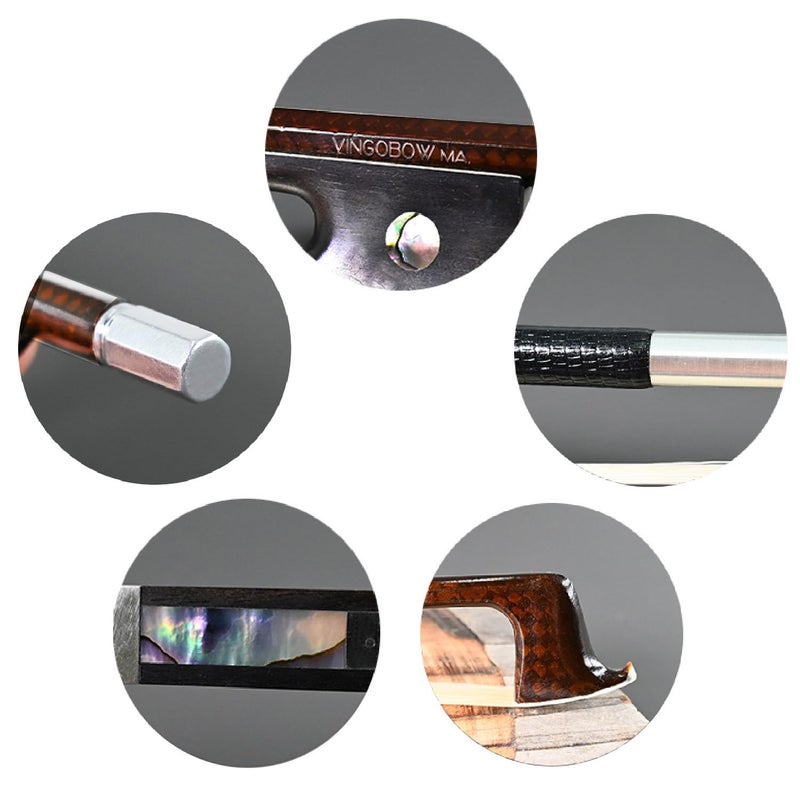 VINGOBOW Golden Diamond Carbon Fiber Violin Bow 4/4 Size VINGOBOW 140V Master Level Parisian Eyes Ebony Frog Well Balanced Sweet Sound Quality Premium Natural Horse Hair Full 4 4 for Professional Player - Image 3